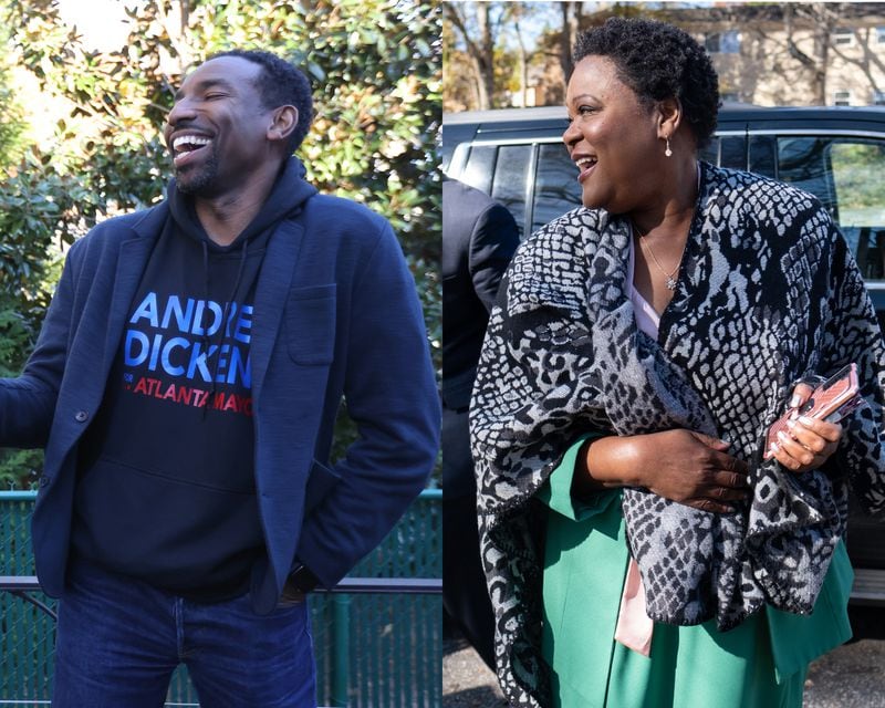 Andre Dickens and Felicia Moore on the campaign trail to be the next Atlanta Mayor. (Photos by Miguel Martinez and Ben Gray for the Atlanta Journal-Constitution).