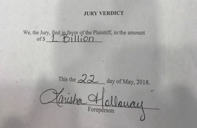 The Jury awarded Hope Cheston $1 billion during their Tuesday verdict. (Credit: Attorney Ryan Julison)