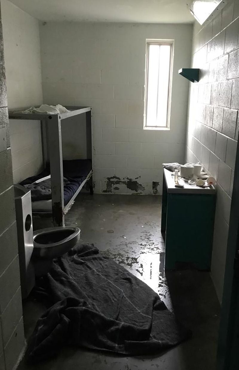 Some inmates at the South Fulton Municipal Regional Jail use their issued bedding to soak up water that floods the cell floors, according to a federal lawsuit filed Wednesday, April 10, 2019, by the Georgia Advocacy Office and two women being held there. Inmates who use their bedding to clean up flooding are left with no sheets or blankets to sleep on, the lawsuit says. This image is included in the federal lawsuit.