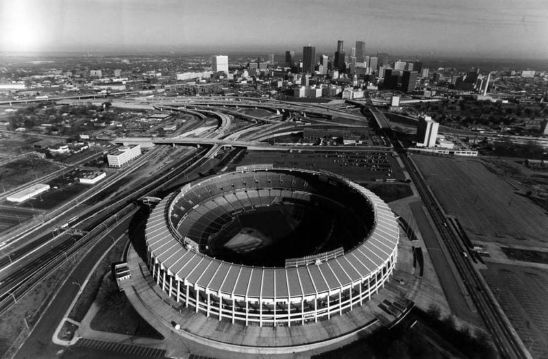 An aerial view of Atlanta-Fulton County Stadium on October 17, 1993. It would be demolished four years later.