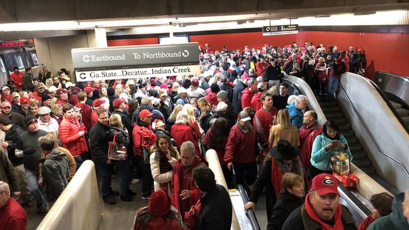 Mechanical problems caused delays and crowd control problems at MARTA’s Five Points Station after Monday night’s college football national championship.