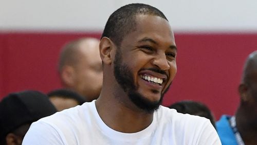 Carmelo Anthony attends a practice session at the 2018 USA Basketball Men's National Team minicamp at the Mendenhall Center at UNLV on July 27, 2018 in Las Vegas, Nevada.  (Photo by Ethan Miller/Getty Images)