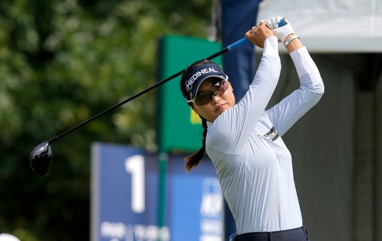 So Yeon Ryu tees off from the 11th hole during the second round of the KPMG Women’s PGA Championship at Atlanta Athletic Club in Johns Creek on Friday, June 25, 2021. (Christine Tannous / christine.tannous@ajc.com)