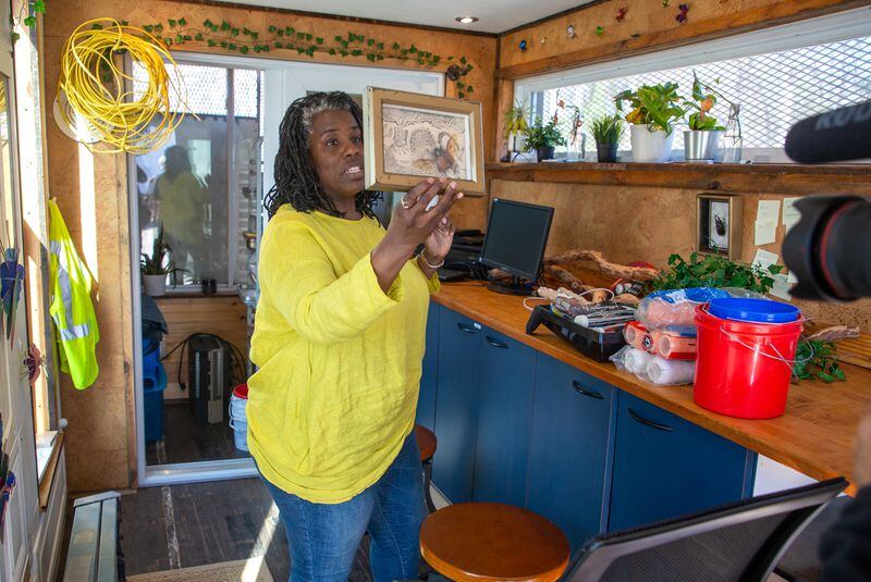 Akissi Stokes talks about WunderGrubs in the shipping container that houses her startup. STEVE SCHAEFER FOR THE ATLANTA JOURNAL-CONSTITUTION