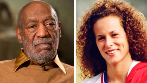 FILE - In this combination of file photos, entertainer Bill Cosby pauses during an interview in Washington on Nov. 6, 2014, and Andrea Constand poses for a photo in Toronto on Aug. 1, 1987. Cosby goes on trial Monday, June 5, 2017, in suburban Philadelphia in a sexual assault case that will largely rest on the testimony of Constand. (AP Photo/Evan Vucci, left, and Ron Bull/Toronto Star/The Canadian Press via AP, right)