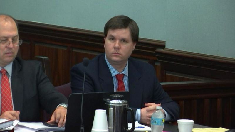 Justin Ross Harris waits for testimony to continue in his murder trial at the Glynn County Courthouse in Brunswick, Ga., on Friday, Oct. 28, 2016. The prosecution is expected to present a 3D animation of Harris' SUV and may possibly rest its case today. (screen capture via WSB-TV)