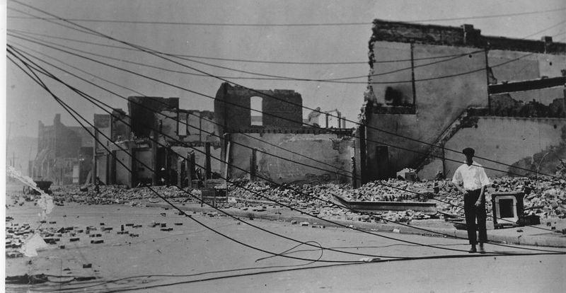 View of the destruction of the Greenwood District in Tulsa after the 1921 massacre. CONTRIBUTED BY GREENWOOD CULTURAL CENTER