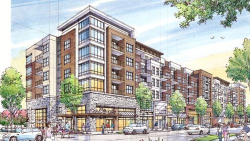 A rendering of the outside of the Dresden Village project in Brookhaven. (via Connolly/Gables Residential)