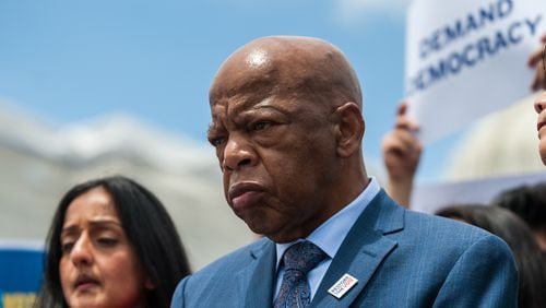 FILE -- Rep. John Lewis (D-Ga.) speaks on voting rights outside the Capitol in Washington, June 25, 2019. Lewis, a son of sharecroppers and apostle of nonviolence who was bloodied at Selma and across the Jim Crow South in the historic struggle for racial equality and then carried a mantle of moral authority into Congress, died on Friday, July 17, 2020. He was 80. (Michael A. McCoy/The New York Times)
