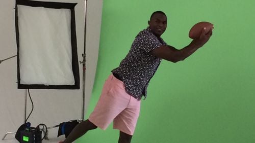 Falcons wide receiver Julio Jones on the set of his commercial shoot in the summer of 2014. (D. Orlando Ledbetter/Dledbetter@ajc.com)