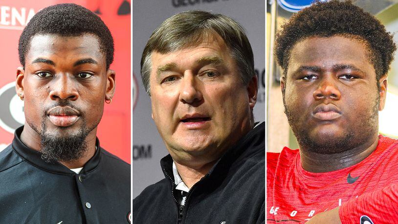 When University of Georgia players such as Adam Anderson, left, and Jamaal Jarrett, right, were accused of sexual misconduct, UGA and its football program, led by head coach Kirby Smart, center, offered support. (Compilation)
