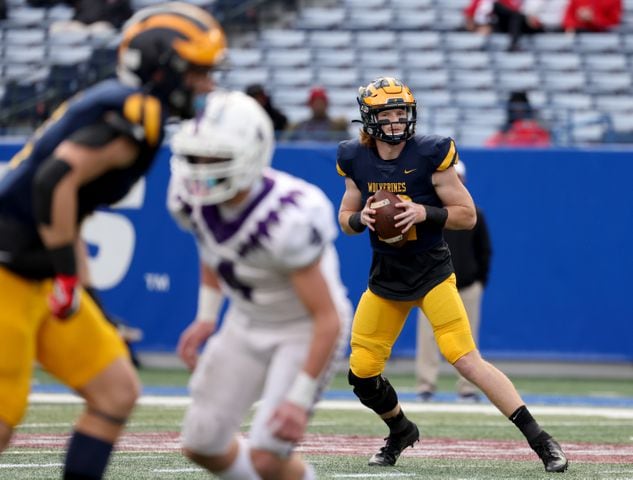 Prince Avenue Christian quarterback Brock Vandagriff (12) drops back to pass in the first half against Trinity Christian during the Class 1A Private championship at Center Parc Stadium Monday, December 28, 2020 in Atlanta, Ga.. JASON GETZ FOR THE ATLANTA JOURNAL-CONSTITUTION