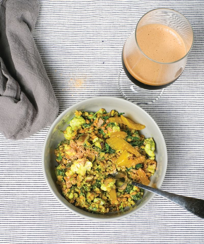 Warm Farro, Mushroom and Romanesco Salad with Roasted Poblano Sauce. This recipe from Good Word Brewing in Duluth is in “The Craft Brewery Cookbook: Recipes To Pair With Your Favorite Beers” (Princeton Architectural Press, $29.95). (Courtesy of Jon Page)