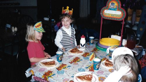 Pizza frequently was on the menu at the King children’s birthday parties, including Olivia’s fifth birthday at Chuck E. Cheese. (Courtesy of the King family)