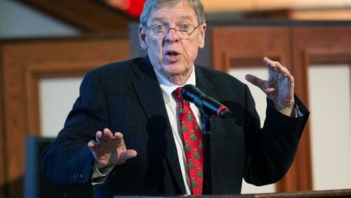 Now-retired U.S. Sen. Johnny Isakson, R-Ga., speaks to the congregation at the Ebenezer Baptist Church in Atlanta on Sunday, Dec. 8, 2019. STEVE SCHAEFER / SPECIAL TO THE AJC