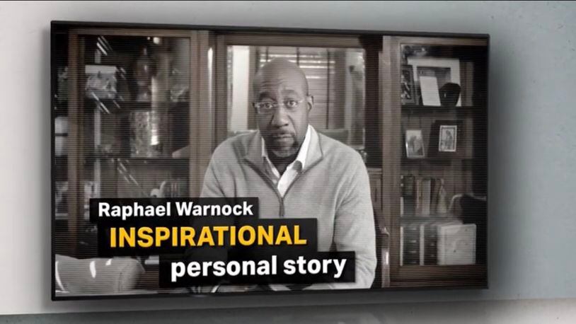 A screenshot from a new National Republican Senatorial Committee ad telegraphing a new approach to target Democratic Sen. Raphael Warnock. 