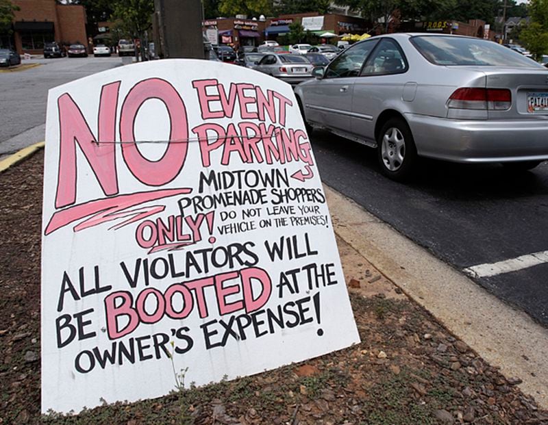 Midtown Promenade on Monroe Dr. near Piedmont park threatens booting if you are not shopping there. Atlanta's City Council is set to consider an ordinance that would strengthen the cityÍs regulation of the vehicle booting industry.