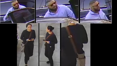 Gwinnett County police are looking for a man and a woman in connection with the theft of cash from a man's car.