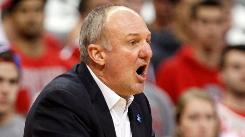 Ohio State coach Thad Matta reacts to a call during the second half of an NCAA college basketball game against Michigan in Columbus, Ohio, Tuesday, Feb. 16, 2016. Ohio State won 76-66. (AP Photo/Paul Vernon)