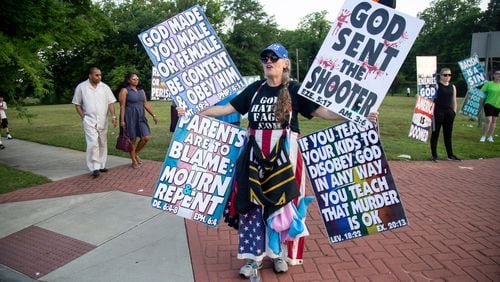 Westboro Baptist Church members protest before the start of the Morehouse College commencement ceremony In Atlanta, Sunday, May 19, 2019. (Photo: STEVE SCHAEFER / SPECIAL TO THE AJC)