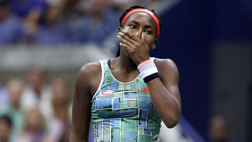 Cori Gauff reacts during her Women's Singles third round match against Naomi Osaka of Japan 2019 US Open at the USTA Billie Jean King National Tennis Center on Aug. 31, 2019, in New York.