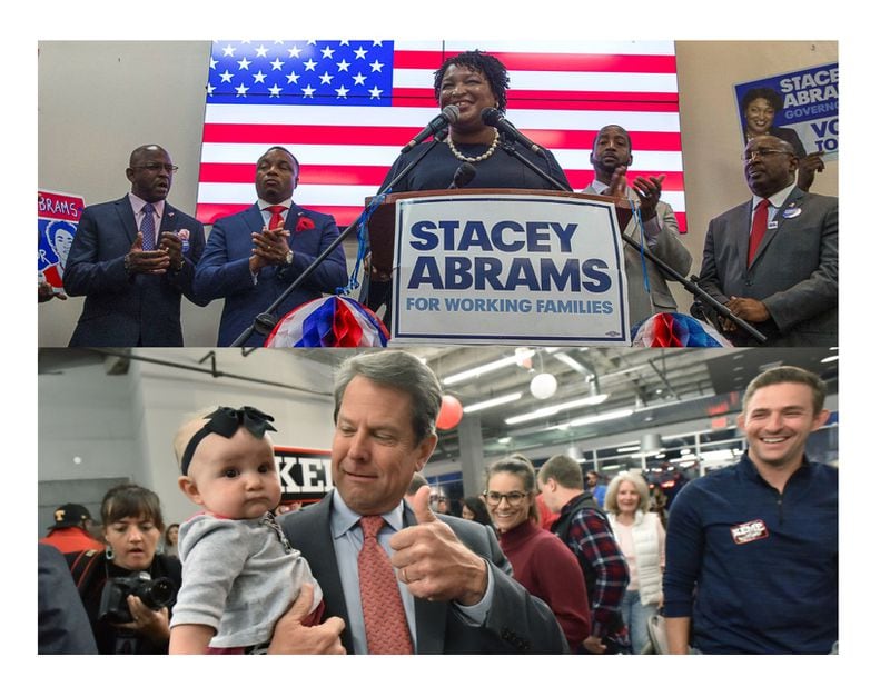 (top) Georgia gubernatorial candidate Stacey Abrams has been holding fundraisers and meeting with key allies since launching her campaign in early December. (ALYSSA POINTER/AJC file photo)
(bottom) Gov. Brian Kemp is facing a strong challenge from within his party, in the form of former U.S. Sen. David Perdue. HYOSUB SHIN / HSHIN@AJC.COM