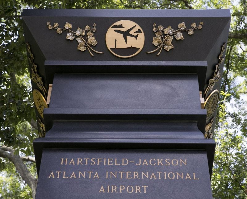 The airport and olympics are memorialized on the monument as two of Jackson’s signal accomplishments as mayor. BOB ANDRES /BANDRES@AJC.COM