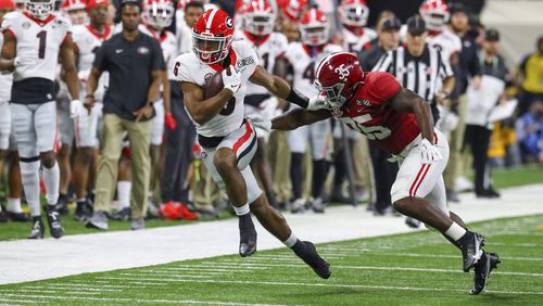 Georgia's Kenny McIntosh (6) had a nice game on special teams against Alabama in the College Football Playoff title game, and he is expected to be a key running back this season for the Bulldogs. (Curtis Compton / Curtis.Compton@ajc.com)