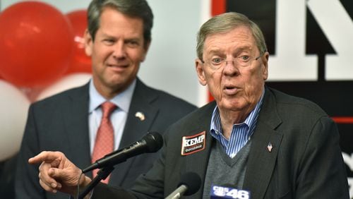 U.S. Sen.Johnny Isakson, R-Ga., (right) with then-gubernatorial candidate Brian Kemp in a November file photo.