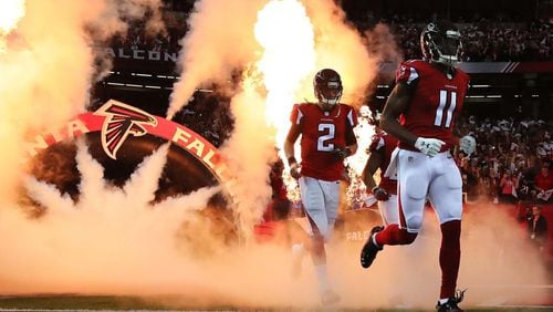 Matt Ryan and Julio Jones will lead the Falcons to a 10-win regular season, according to a Las Vegas sportsbook. (Curtis Compton/ccompton@ajc.com)