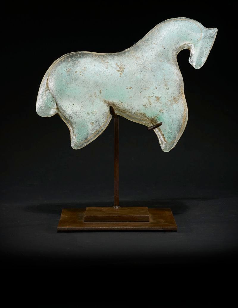 Rose’s Celadon ancient horse sculpture, showing the textured finish. (Photo by David Monroe)