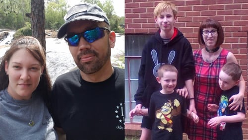 Jessica and Brian Warnecke (left) visited Ginari Price's office while she was in jail. Lynett Chester (right) said her 10-year-old son Desmond (far right), who has autism, nearly drowned because of medication dosage problems. Her other two sons, 15-year-old Stephen and 7-year-old William, witnessed Desmond’s near-drowning.