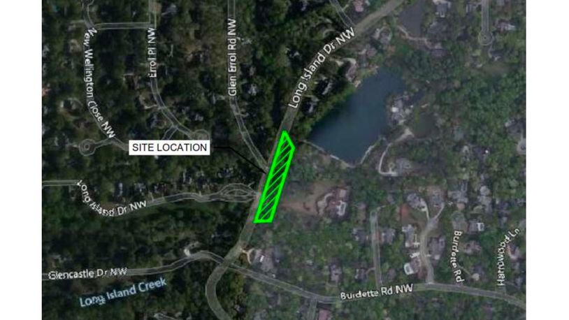Sandy Springs has approved a contract to repair the eroded streambank along 5375 Long Island Drive. Courtesy City of Sandy Springs