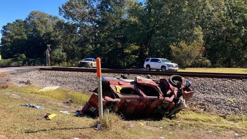A train collided with a vehicle in Douglas County on Wednesday morning. A man has been flown to a hospital.