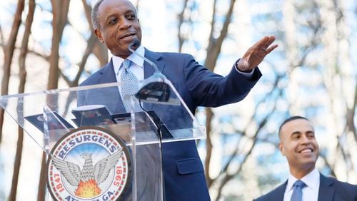 Dekalb County CEO Michael Thurmond was one of the special guests to speak in honor during the unveiling of the statue at Xermona Clayton Plaza in Atlanta on Wednesday, March 8, 2023.
Miguel Martinez /miguel.martinezjimenez@ajc.com