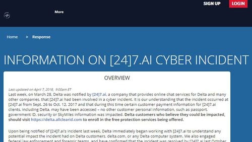 Delta’s web page on the cyberattack.