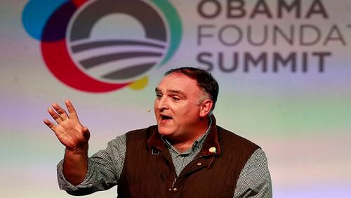 Chef Jose Andres speaks during Day 2 of the Obama Foundation Summit at Marriott Marquis in Chicago on Wednesday, Nov. 1, 2017.    (Nuccio DiNuzzo/Chicago Tribune)