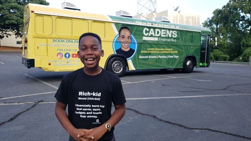 Caden Harris, 11, is taking his financial literacy program on the road in a retrofitted bus with a mock grocery, bank and ATM.