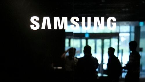 FILE - The logo of the Samsung Electronics Co. is seen during a media tour at Samsung Electronics' headquarters in Suwon, South Korea, June 13, 2023. Samsung Electronics on Tuesday, April 30, 2024, reported a 10-fold increase in operating profit for the last quarter as the expansion of artificial intelligence technologies drives a rebound in the markets for computer memory chips.(AP Photo/Lee Jin-man, File)