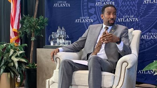 Atlanta Mayor Andre Dickens speaks at a media roundtable on Tuesday, Jan. 18, 2022.