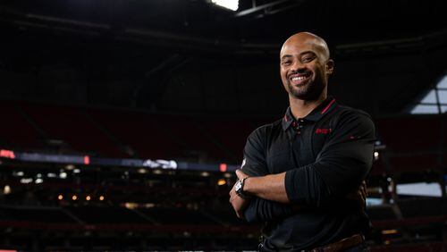 Atlanta Falcons general manager Terry Fontenot poses for a portrait during his first visit to Mercedes-Benz Stadium in Atlanta, Georgia, on Thursday January 21, 2021. (Photo by Dakota Williams/Atlanta Falcons).