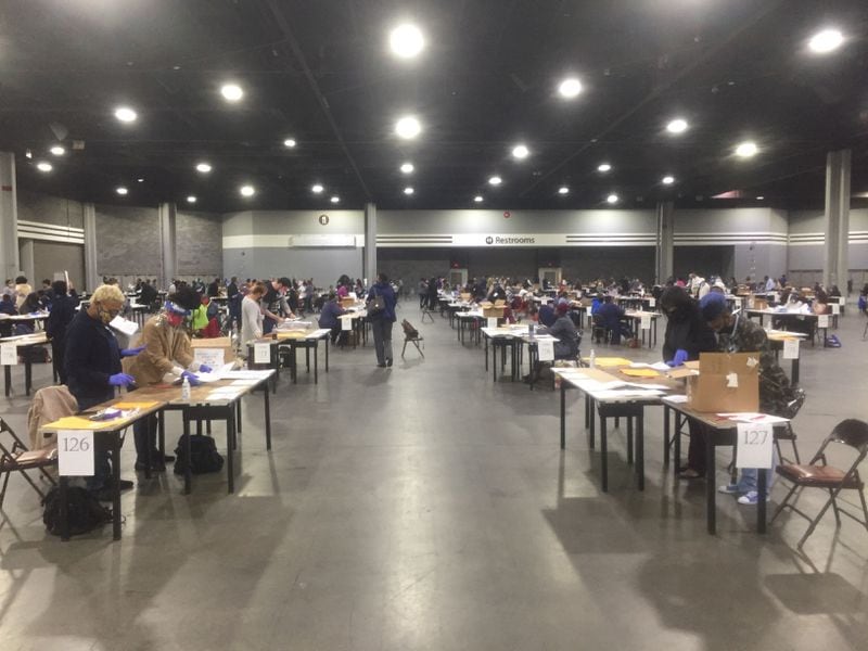 Fulton County's manual recount of ballots began Saturday morning at the Georgia World Congress Center.