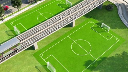 The world’s first network of soccer fields inside the perimeter of major transit stations is coming to metro Atlanta. CONTRIBUTED