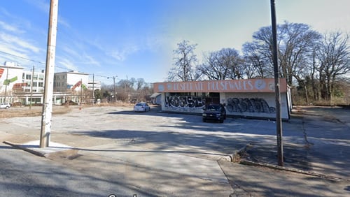 This is a Google Maps screenshot of a shuttered building where RPF Highlands LLC plans to build a mixed-use development along Boulevard and Highland Avenue.