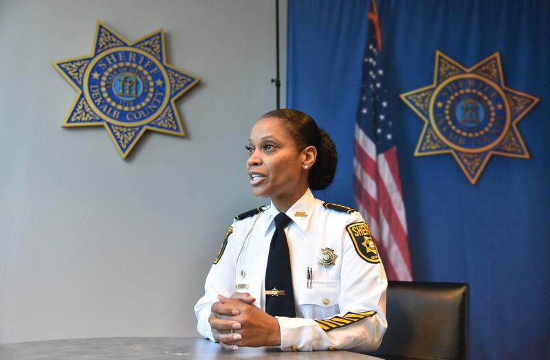Melody Maddox speaks at the DeKalb County Sheriff's Office on Wednesday. (Hyosub Shin / Hyosub.Shin@ajc.com)