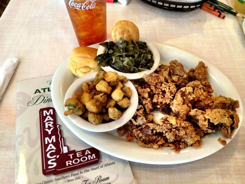 Mary Mac’s includes a meat and two sides such as collards, fried okra, or sweet potato casserole. The kid’s menu offers that same, in smaller portions, each under $5.