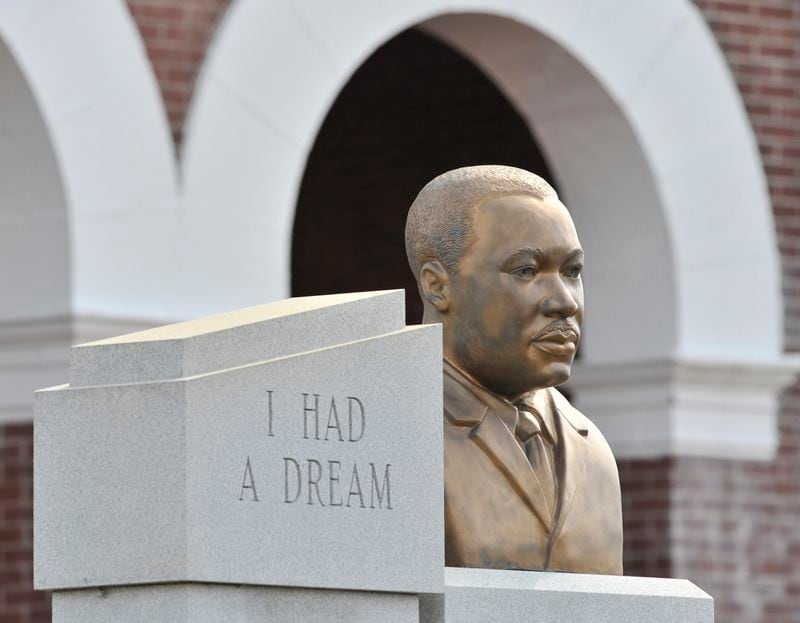 The bust of MLK in front of the Brown Chapel AME Church in Selma, Ala. (Kevin Glackmeyer, AP)