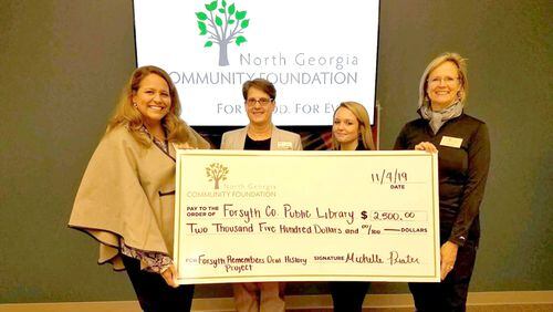 A grant by the North Georgia Community Foundation will support the “Forsyth Remembers” oral history project of the Forsyth County Public Library. NORTH GEORGIA COMMNITY FOUNDATION