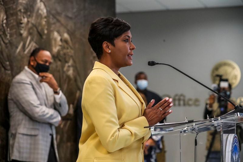 Atlanta Mayor Keisha Lance Bottoms holds a press conference Friday, May 7, 2021 at Atlanta City Hall speaking about her decision not to run for a second term. (John Spink / John.Spink@ajc.com)