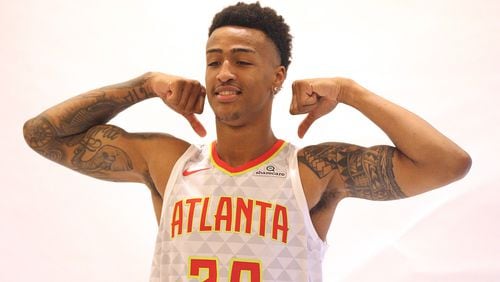 September 25, 2017 Atlanta: Rookie forward John Collins, Wake Forest, poses for a portrait during Hawks Media Day on Monday, September 25, 2017, in Atlanta.   Curtis Compton/ccompton@ajc.com